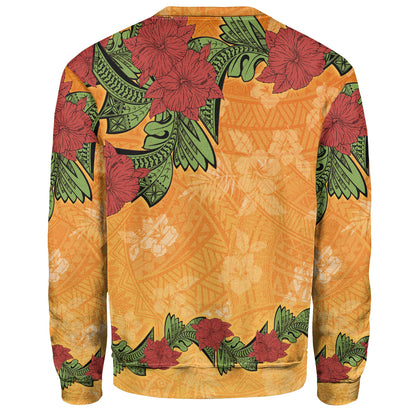 Polynesian Sweatshirt Tropical Flowers Polynesian Tribal Motif