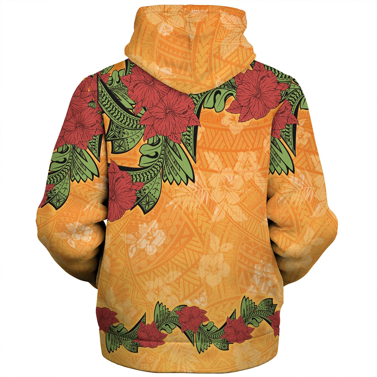 Polynesian Sherpa Hoodie Tropical Flowers Polynesian Tribal Motif