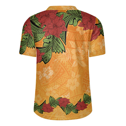 Polynesian Rugby Jersey Tropical Flowers Polynesian Tribal Motif