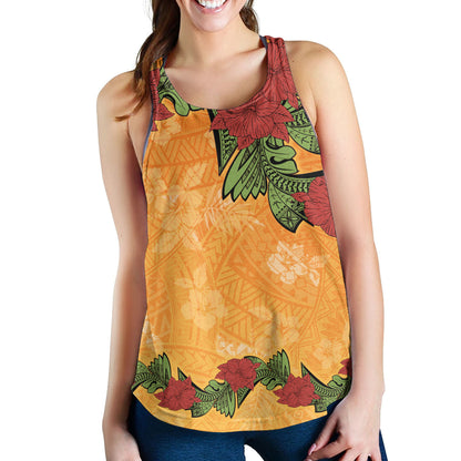 Polynesian Women Tank Tropical Flowers Polynesian Tribal Motif