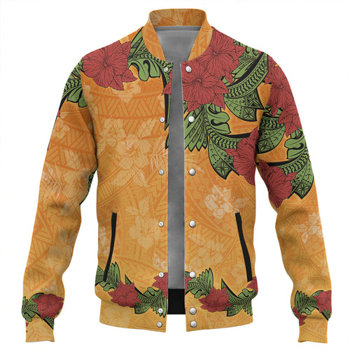 Polynesian Baseball Jacket Tropical Flowers Polynesian Tribal Motif