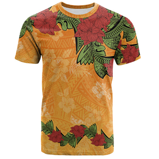 Polynesian T-Shirt Tropical Flowers Polynesian Tribal Motif