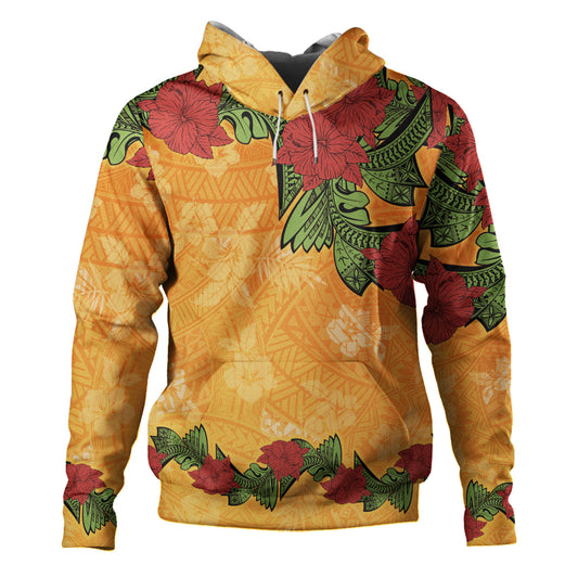 Polynesian Hoodie Tropical Flowers Polynesian Tribal Motif