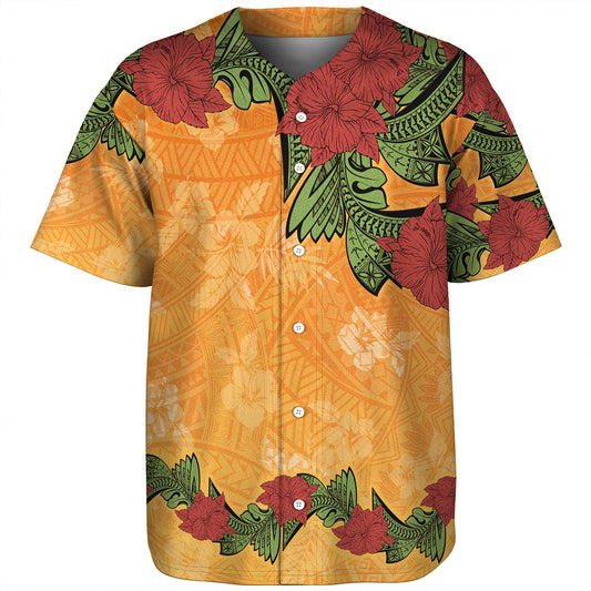 Polynesian Baseball Shirt Tropical Flowers Polynesian Tribal Motif