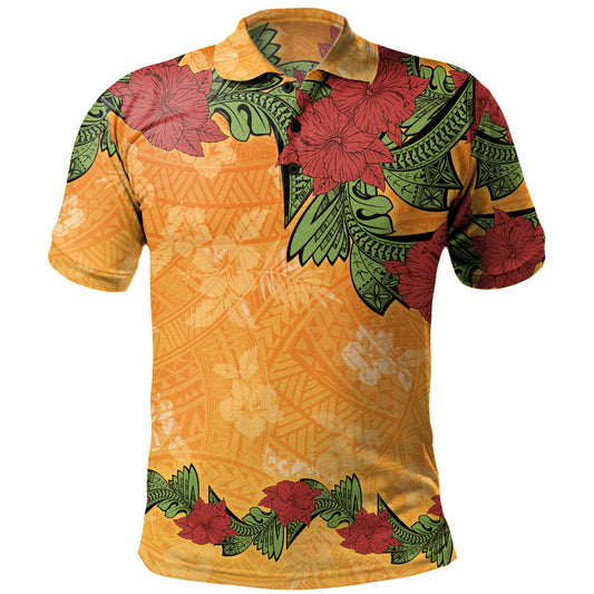 Polynesian Polo Shirt Tropical Flowers Polynesian Tribal Motif