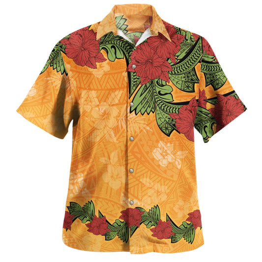 Polynesian Hawaiian Shirt Tropical Flowers Polynesian Tribal Motif
