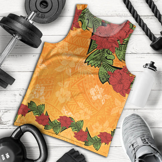 Polynesian Tank Top Tropical Flowers Polynesian Tribal Motif