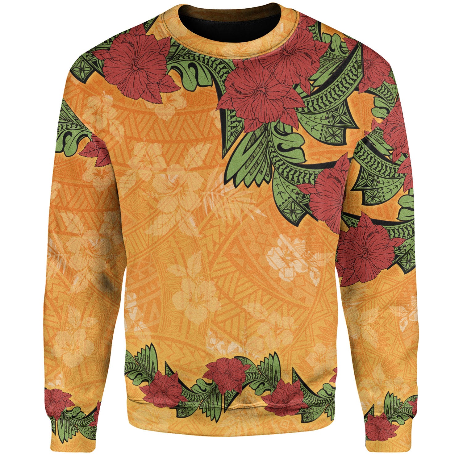 Polynesian Sweatshirt Tropical Flowers Polynesian Tribal Motif
