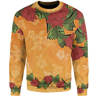 Polynesian Sweatshirt Tropical Flowers Polynesian Tribal Motif