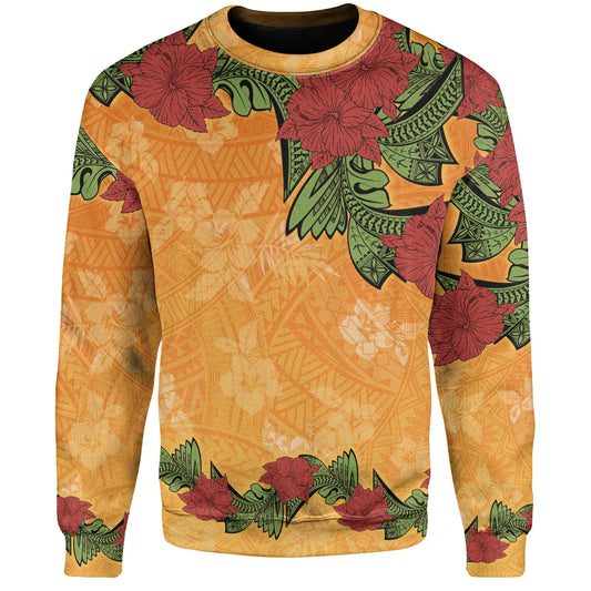 Polynesian Sweatshirt Tropical Flowers Polynesian Tribal Motif