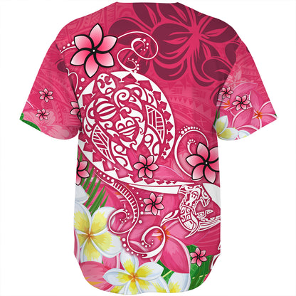 Polynesian Baseball Shirt Turtle Plumeria Pink Color