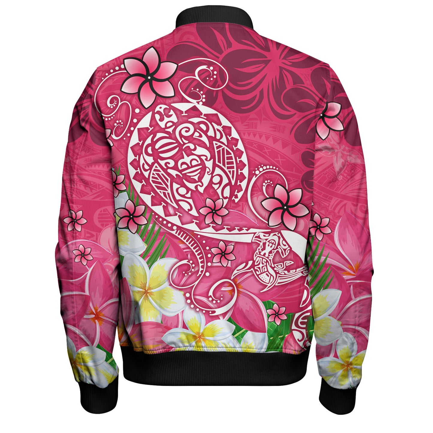 Polynesian Bomber Jacket Turtle Plumeria Pink Color