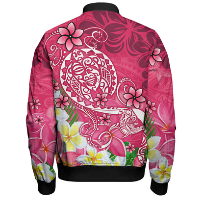 Polynesian Bomber Jacket Turtle Plumeria Pink Color