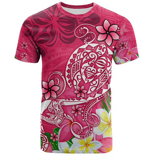 Polynesian T-Shirt Turtle Plumeria Pink Color