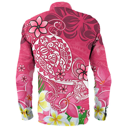 Polynesian Long Sleeve Shirt Turtle Plumeria Pink Color