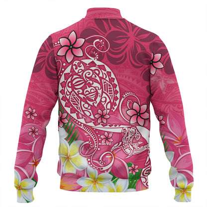 Polynesian Baseball Jacket Turtle Plumeria Pink Color