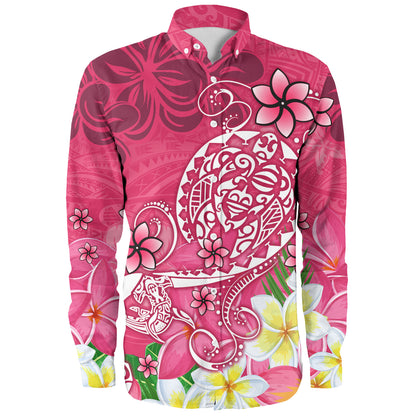 Polynesian Long Sleeve Shirt Turtle Plumeria Pink Color