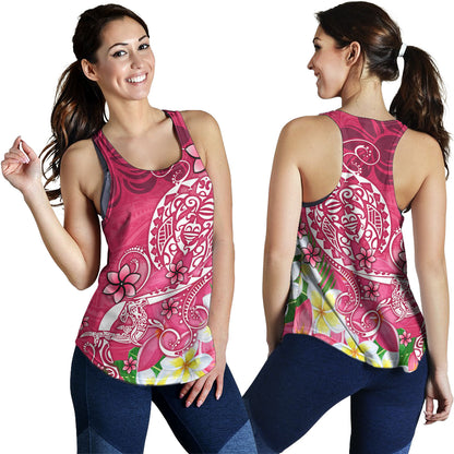 Polynesian Women Tank Turtle Plumeria Pink Color