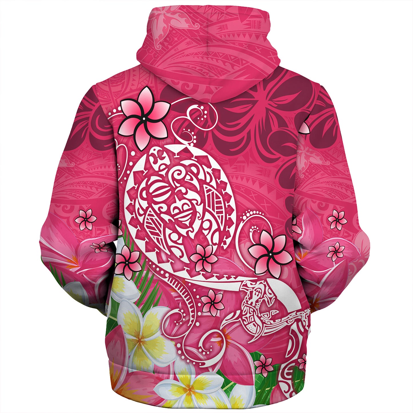 Polynesian Sherpa Hoodie Turtle Plumeria Pink Color