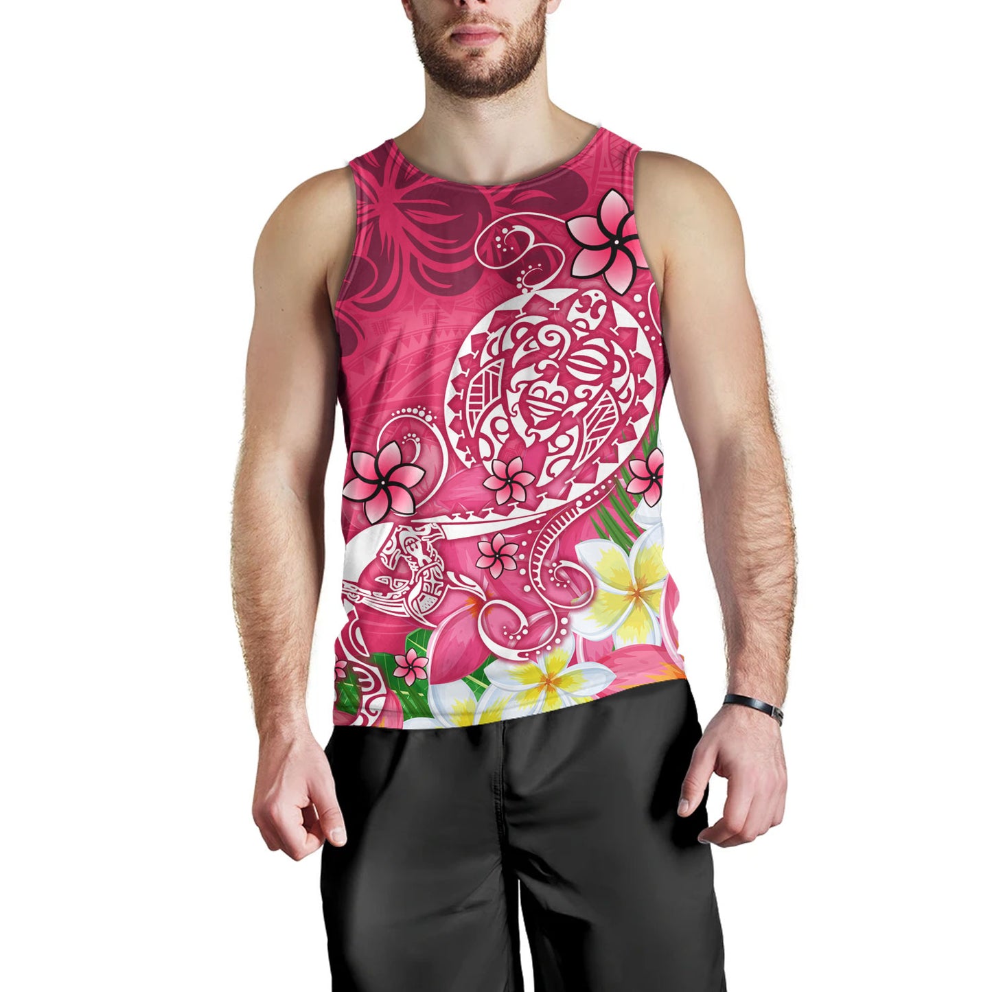 Polynesian Tank Top Turtle Plumeria Pink Color