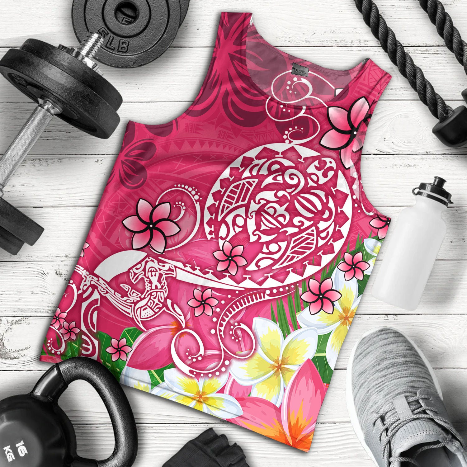 Polynesian Tank Top Turtle Plumeria Pink Color