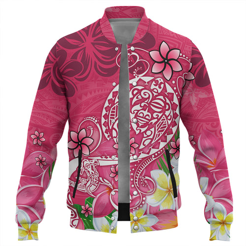 Polynesian Baseball Jacket Turtle Plumeria Pink Color