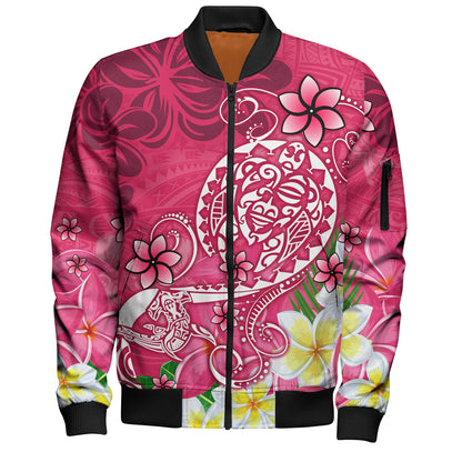 Polynesian Bomber Jacket Turtle Plumeria Pink Color
