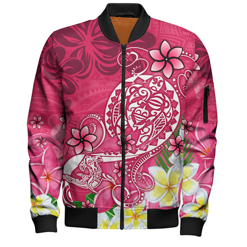 Polynesian Bomber Jacket Turtle Plumeria Pink Color