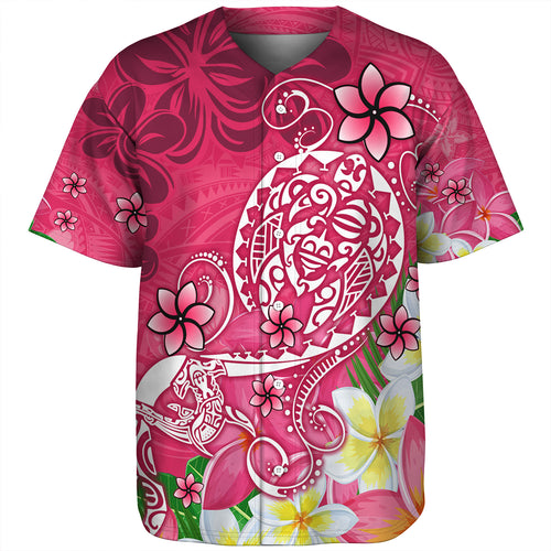 Polynesian Baseball Shirt Turtle Plumeria Pink Color