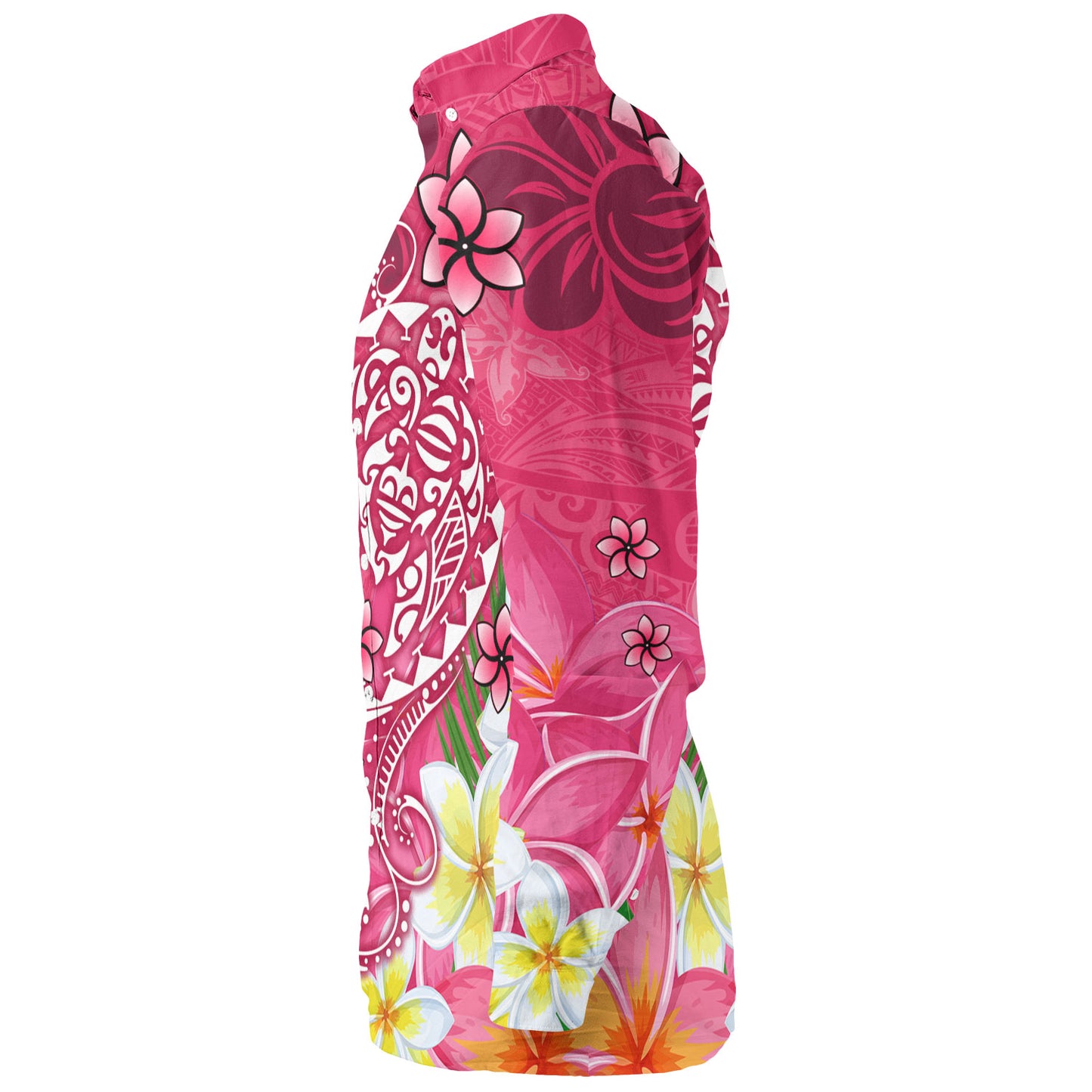 Polynesian Long Sleeve Shirt Turtle Plumeria Pink Color