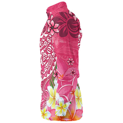 Polynesian Long Sleeve Shirt Turtle Plumeria Pink Color