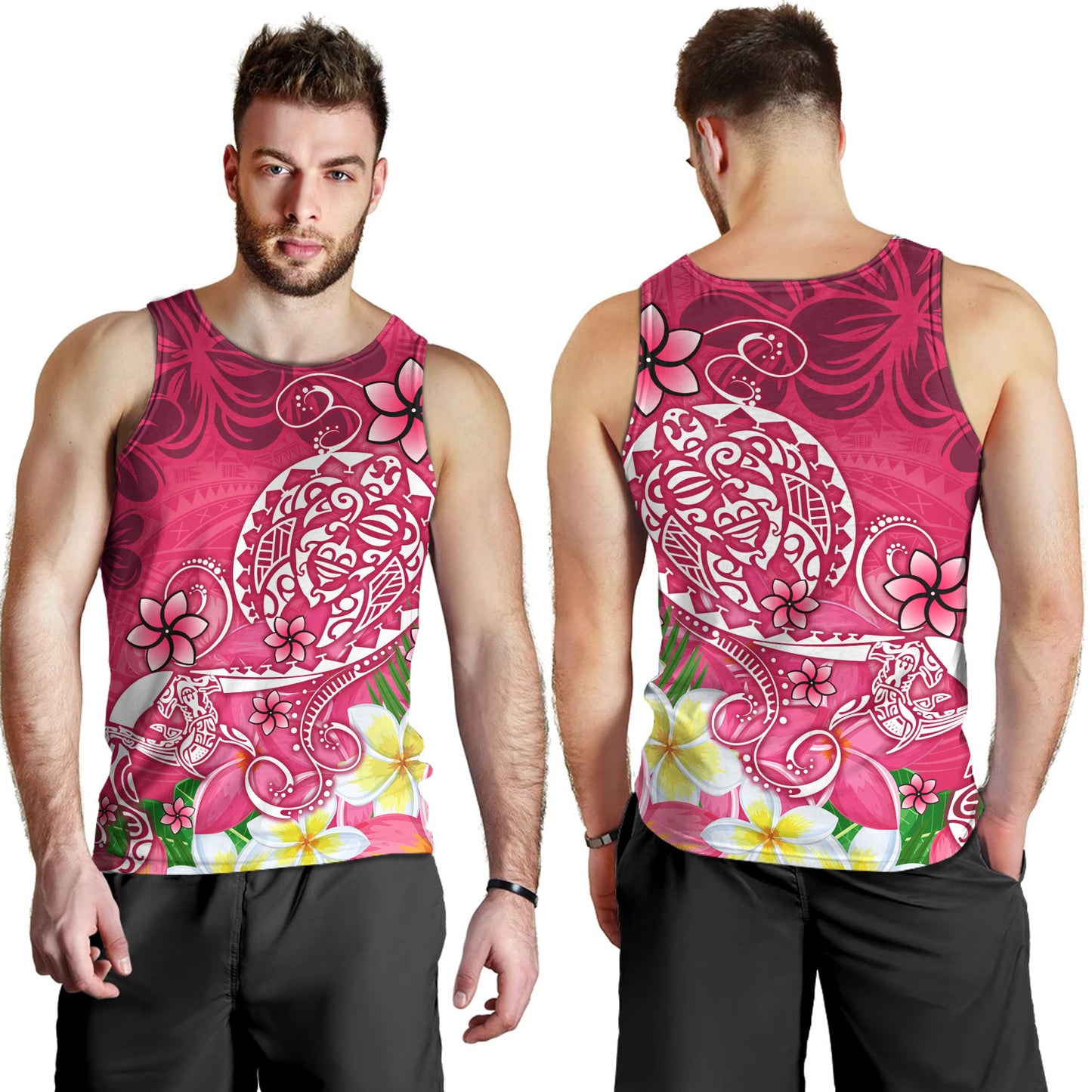Polynesian Tank Top Turtle Plumeria Pink Color