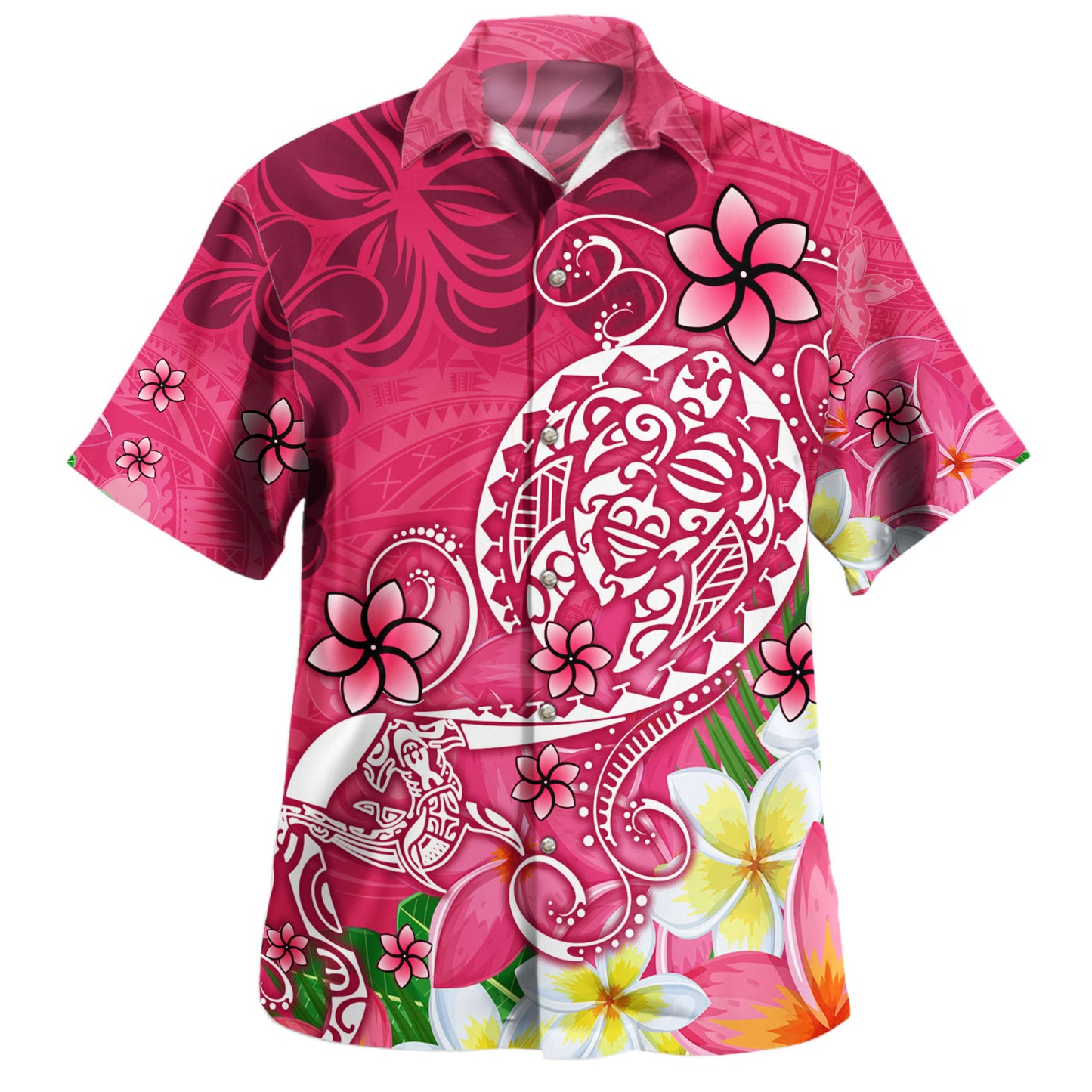 Polynesian Hawaiian Shirt Turtle Plumeria Pink Color