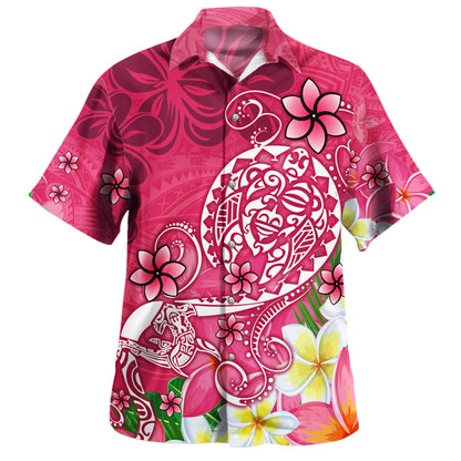 Polynesian Hawaiian Shirt Turtle Plumeria Pink Color