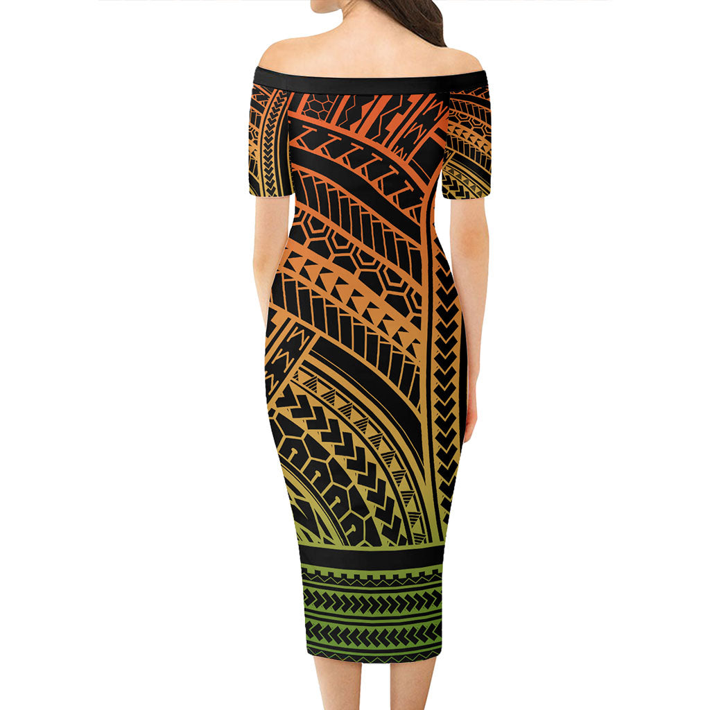 Hawaii Combo Short Sleeve Dress And Shirt Polynesian Pattern Tattoo Reggae