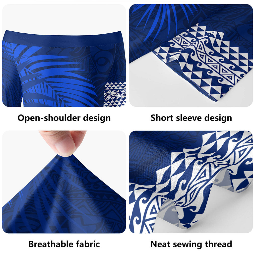 Hawaii Short Sleeve Off The Shoulder Lady Dress Polynesian Fabric Leaves