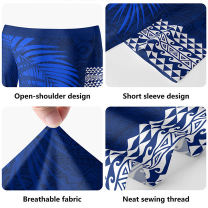 Hawaii Short Sleeve Off The Shoulder Lady Dress Polynesian Fabric Leaves