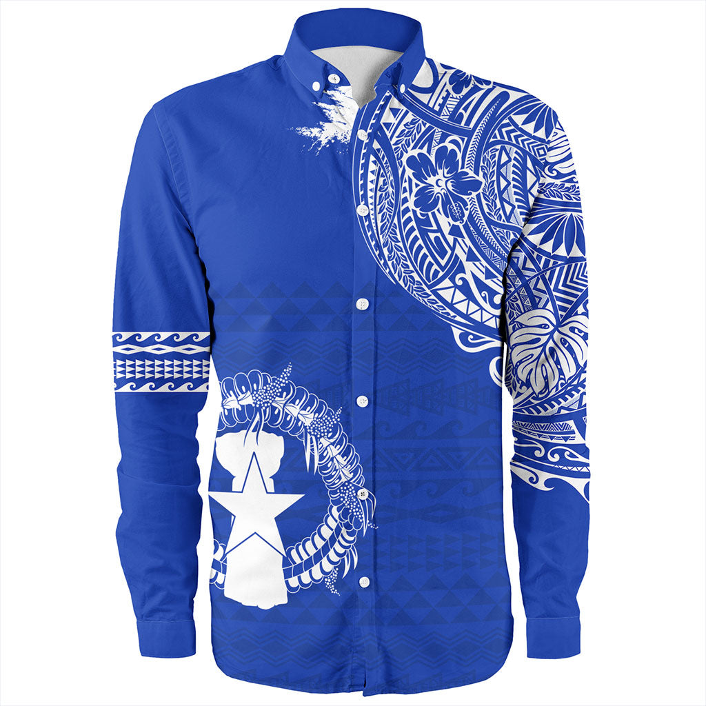 Northern Mariana Islands Long Sleeve Shirt Polynesian Flag With Coat Of Arms