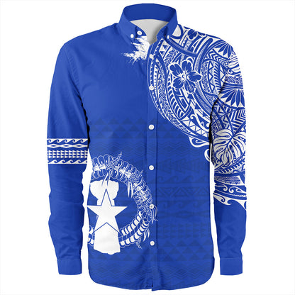 Northern Mariana Islands Long Sleeve Shirt Polynesian Flag With Coat Of Arms
