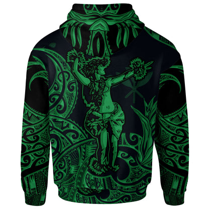 Polynesian Hawaii Hoodie - Hula Girl Green