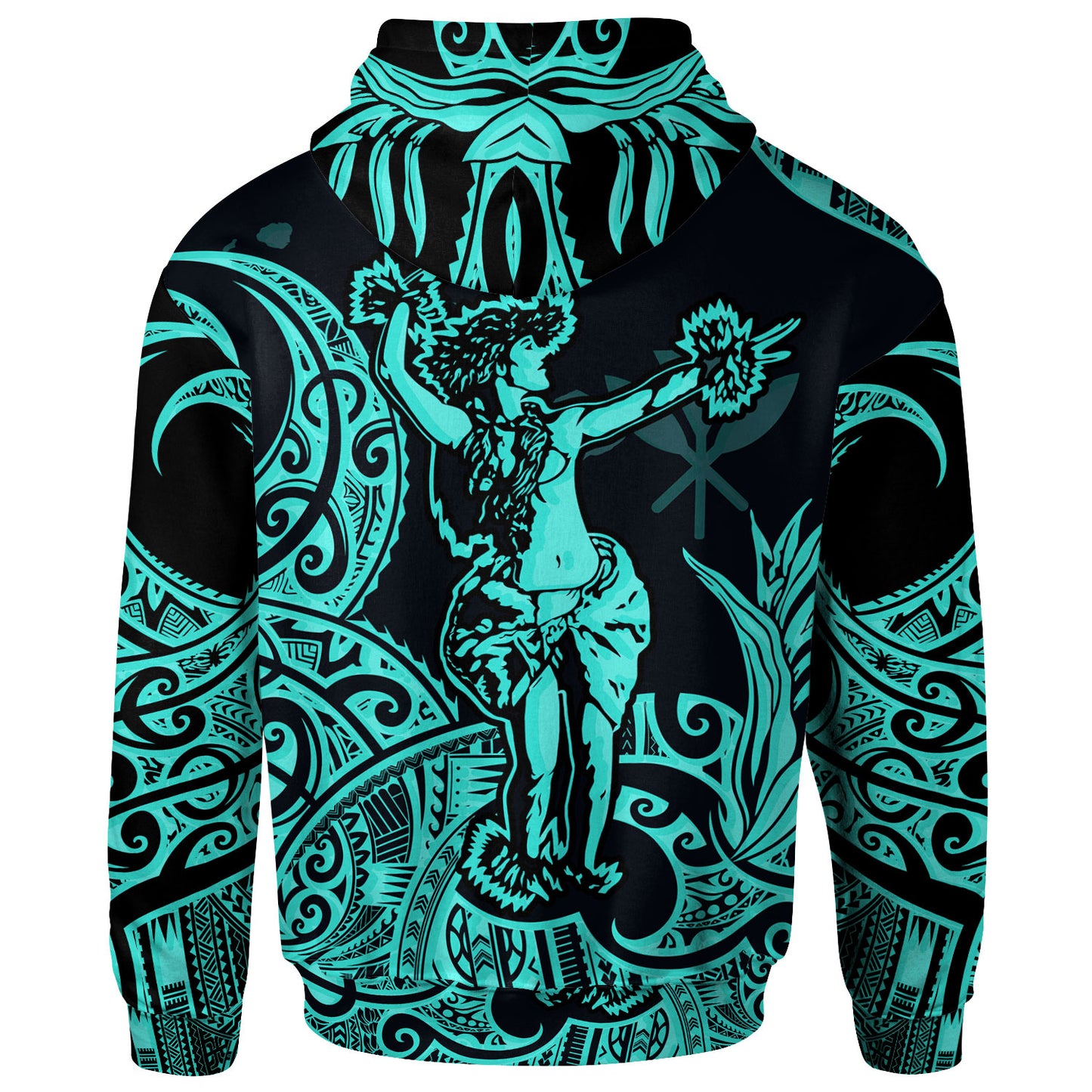 Polynesian Hawaii Hoodie - Hula Girl Neon Blue