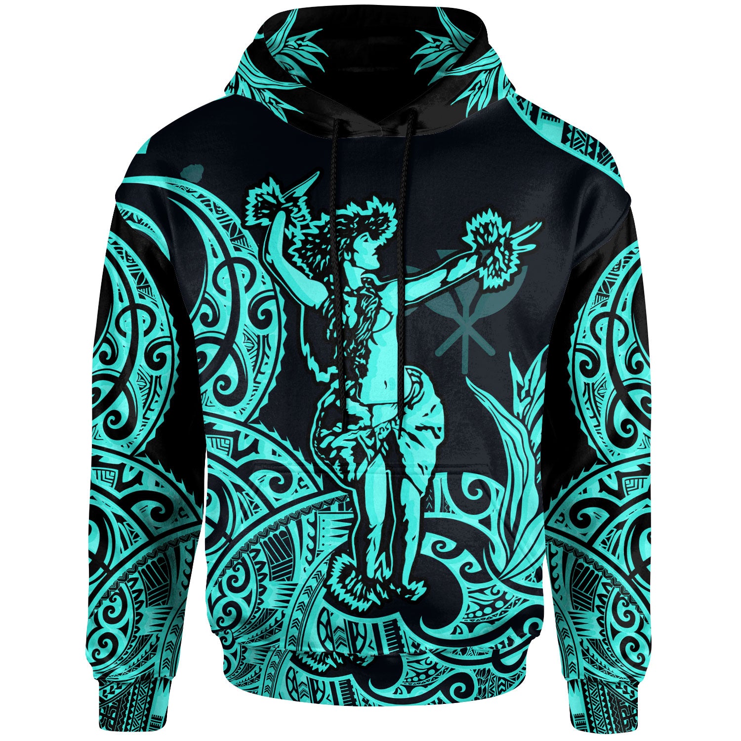Polynesian Hawaii Hoodie - Hula Girl Neon Blue