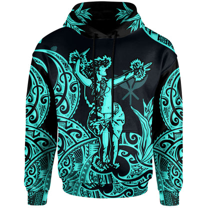 Polynesian Hawaii Hoodie - Hula Girl Neon Blue