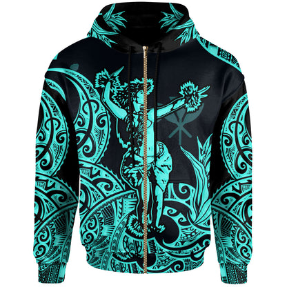 Polynesian Hawaii Hoodie - Hula Girl Neon Blue