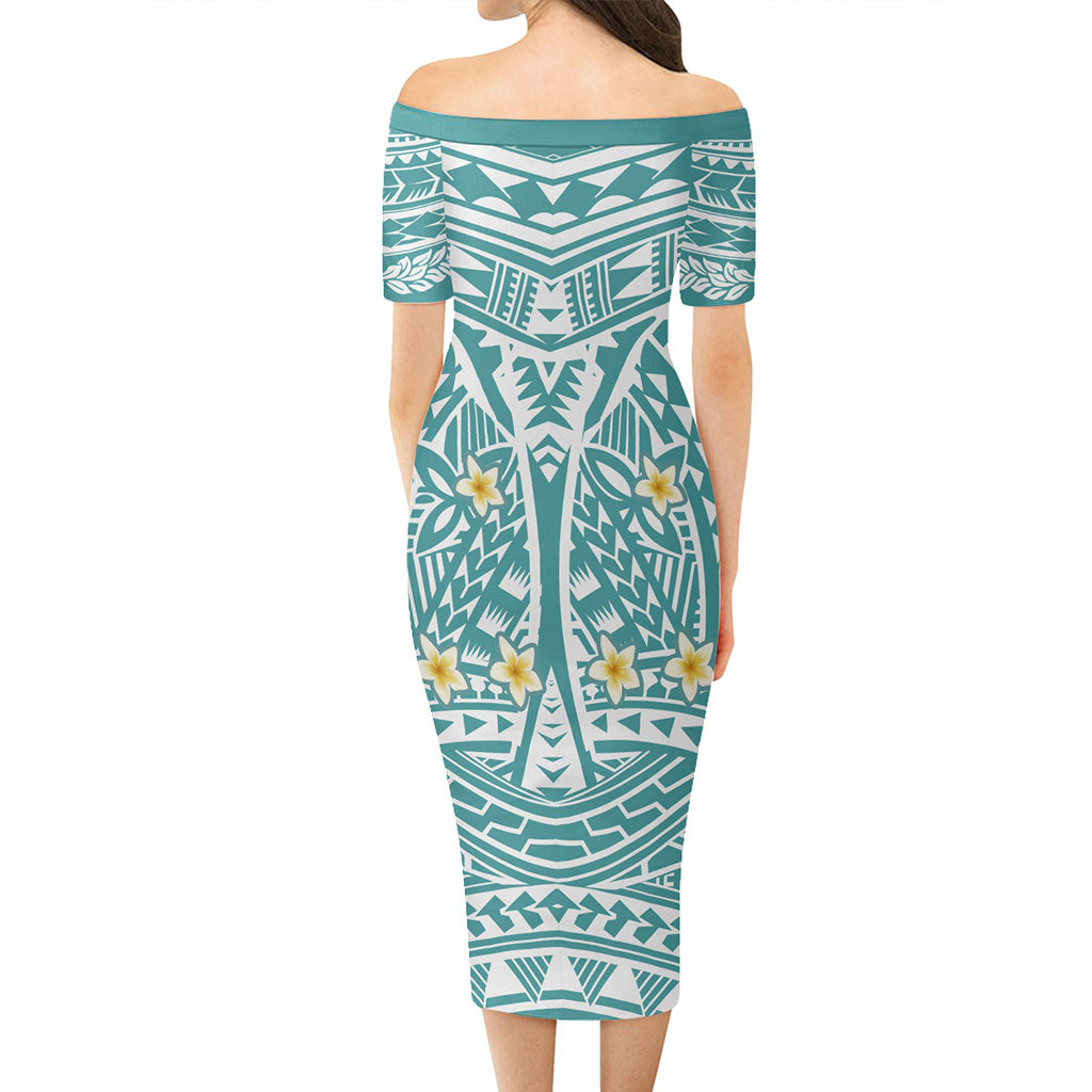 Hawaii Short Sleeve Off The Shoulder Lady Dress Polynesian Little Plumeria