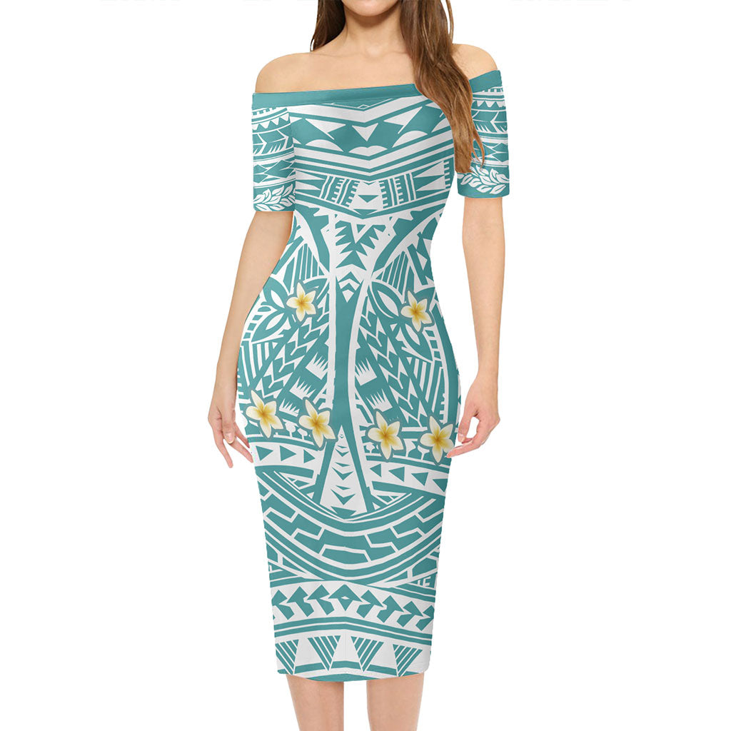 Hawaii Short Sleeve Off The Shoulder Lady Dress Polynesian Little Plumeria