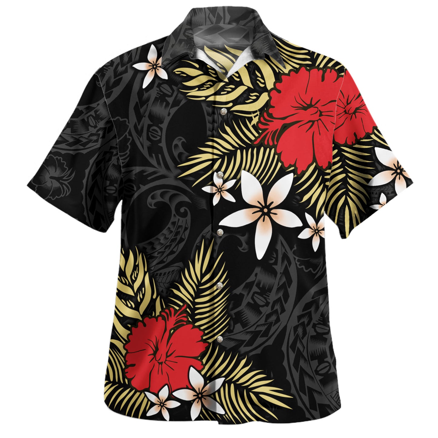 Polynesian Hawaiian Shirt Hibiscus Plumeria Flowers Polynesian Tribal Motif Patterns