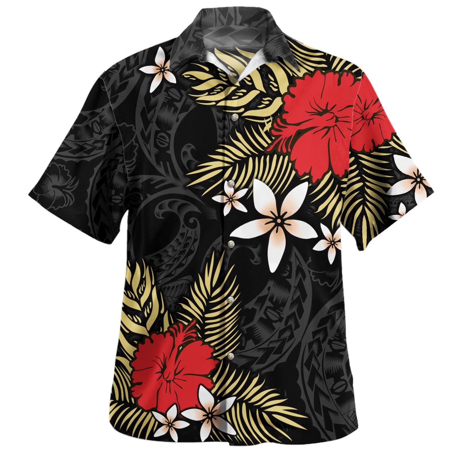 Polynesian Hawaiian Shirt Hibiscus Plumeria Flowers Polynesian Tribal Motif Patterns