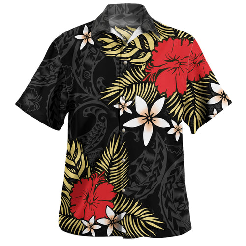 Polynesian Hawaiian Shirt Hibiscus Plumeria Flowers Polynesian Tribal Motif Patterns