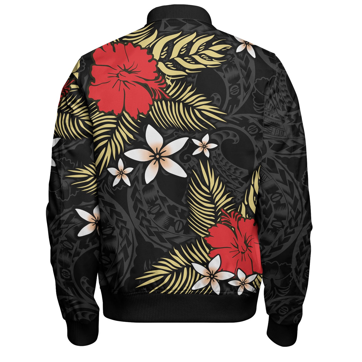 Polynesian Bomber Jacket Hibiscus Plumeria Flowers Polynesian Tribal Motif Patterns